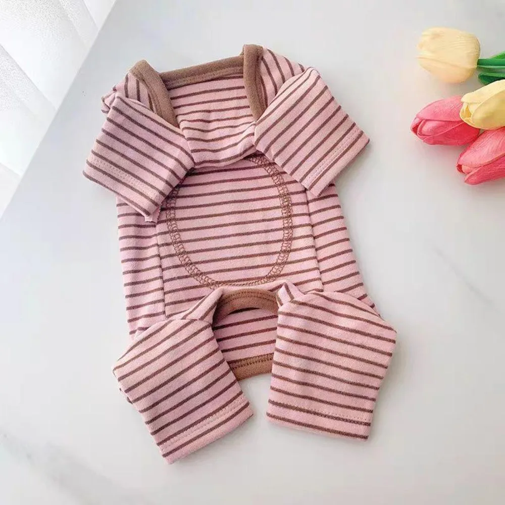 

Elastic Four-Legged Dog Pajamas Long Sleeves Soft Striped Dog Base Shirt Belly Hugging Comfortable Pet Casual Wear Home Wear
