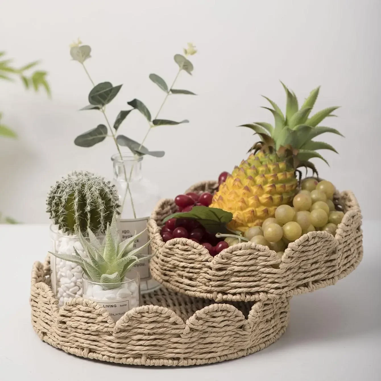 Hand-woven Paper Rope Storage Basket Retro Home Furnishings Desktop Sundries Storage Bathroom Hotel Decoration Wicker Basket