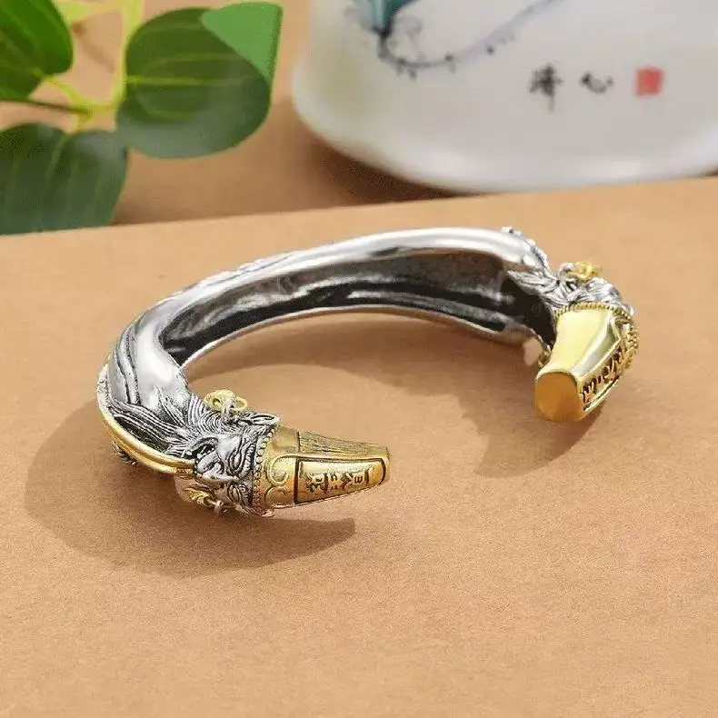 Handmade vintage personalized men's bracelet, bold unique, brings wealth at first glance, black and white impermanence silve