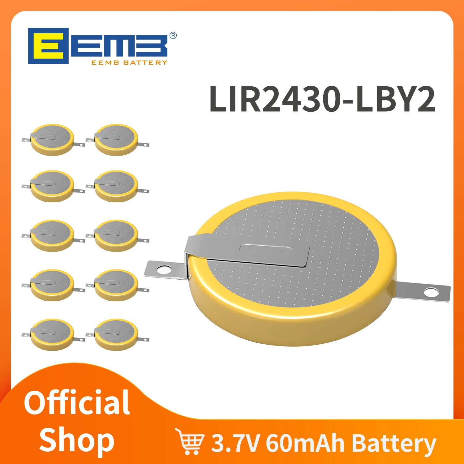 EEMB LIR2430 Rechargeable Battery with LBY2 Solder Tabs 3.7V Lithium-ion Button Coin Cell Batteries for PCB Electronic Meter