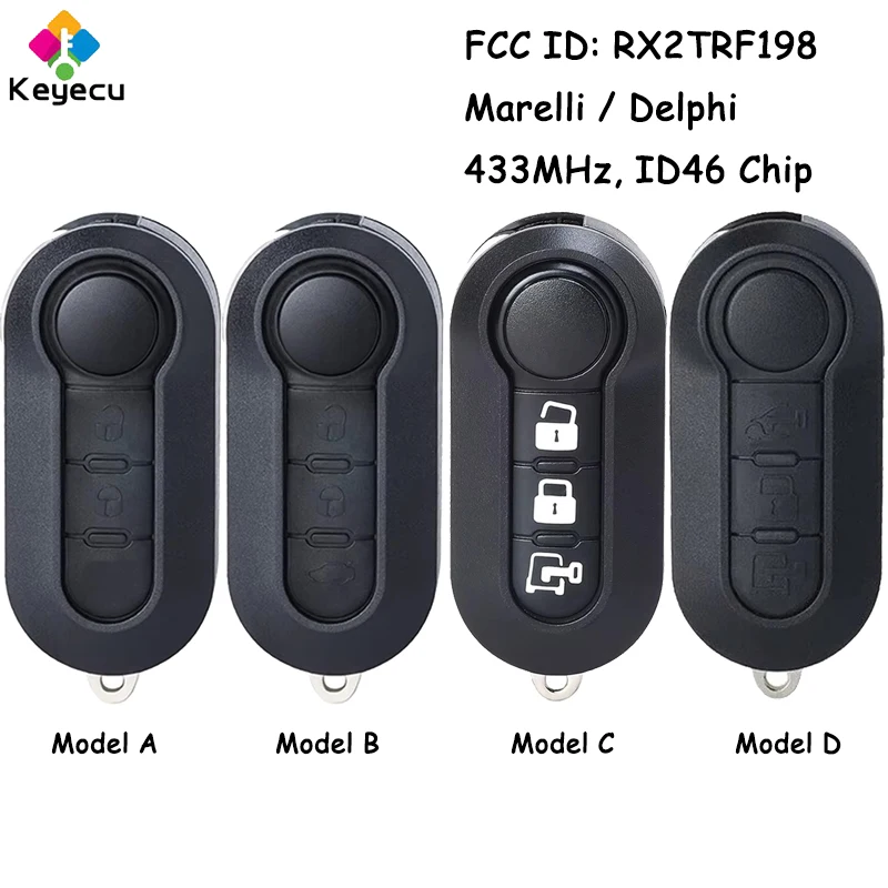 

KEYECU Flip Remote Car Key With 3 Btns 433MHz PCF7946 ID46 Chip Fob for Fiat 500L Ducato Citroen Jumper Peugeot Boxer 2008-2015