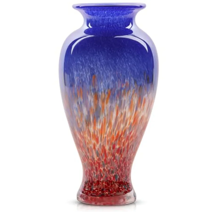 

Стеклянная ваза высотой 11,8 дюймов, красивая ваза ручной выдувки, современный художественный декор для дома, широкогорлая, разноцветная, для камина, обеденного стола, C