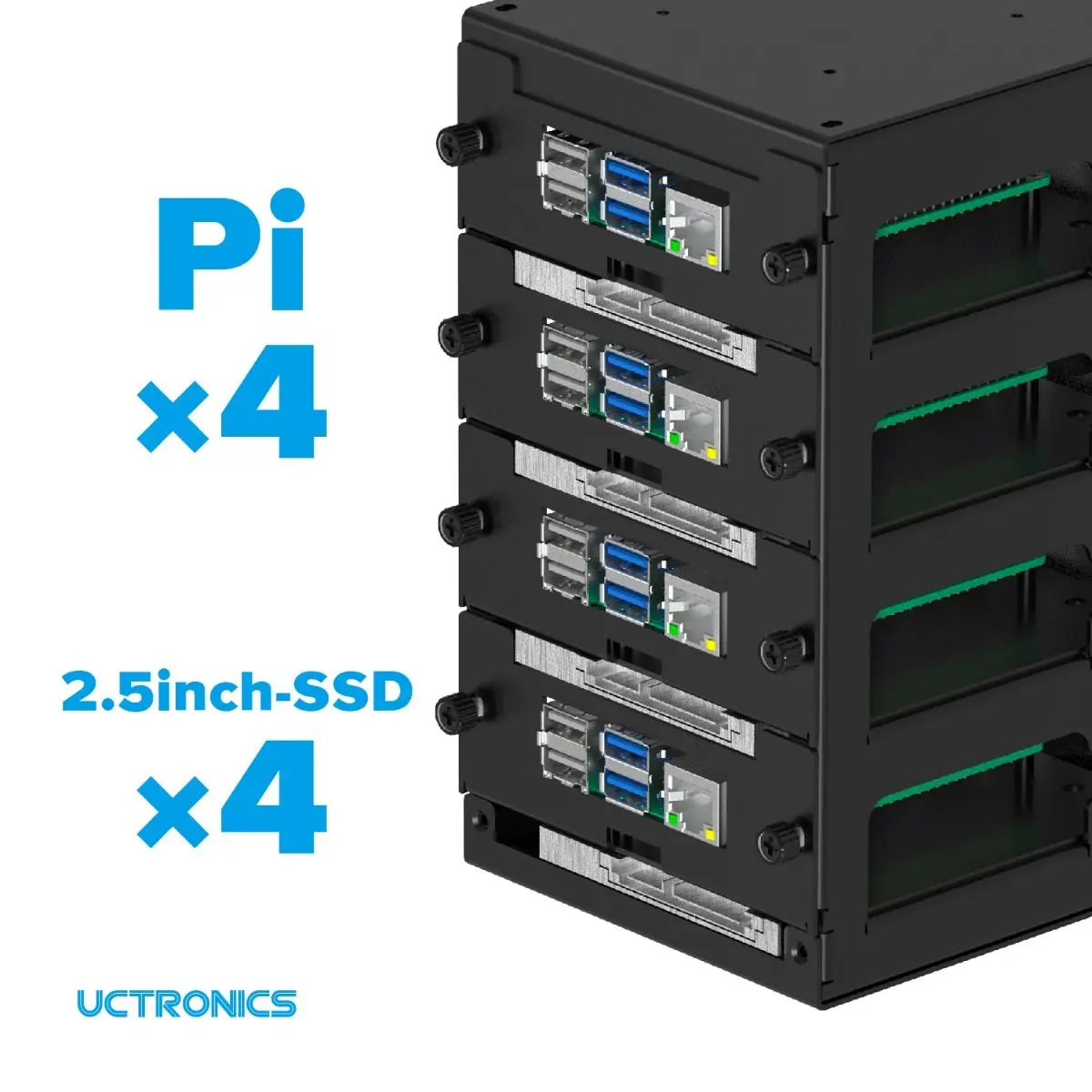 UCTRONICS Complete Desktop Raspberry Pi Cluster for Raspberry Pi 4 and 2.5-inch SSD, 4 Front-Removable Layers and 2 Cooling Fans