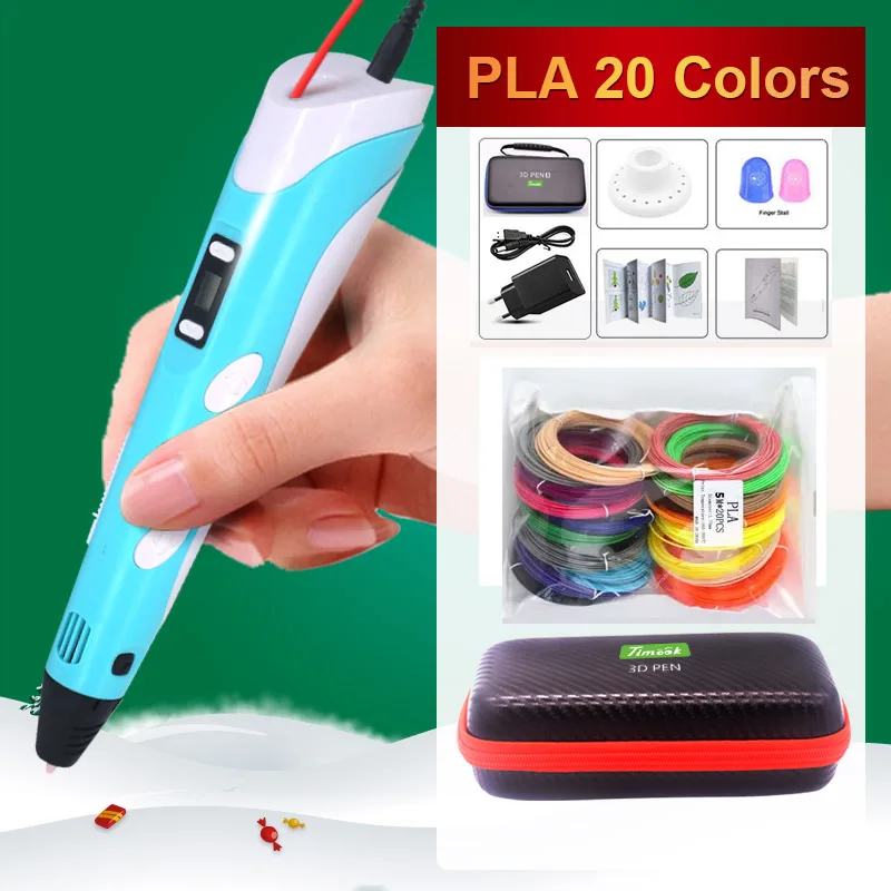 

3D Pen with 10/ 20 Colors Non-Repeat Filament PLA 1.75mm, Free Drawing , Pen Case, Creative 3D Graffiti Pen for Kids