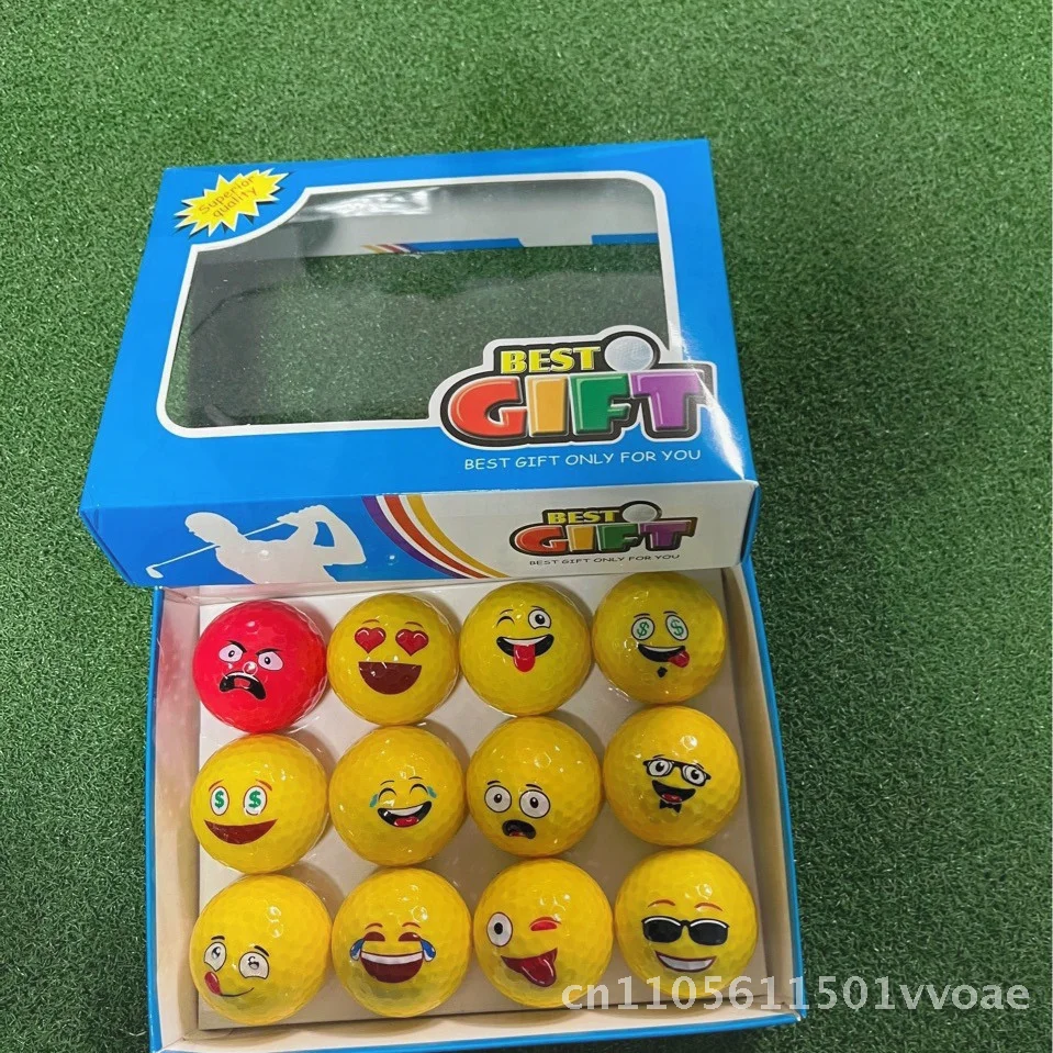 12 قطعة كرة جولف هدية صندوق ملون الكرتون نمط التعبير كرات المطاط الاصطناعي غطاء Surlyn مرونة عالية الرياضة هدية #1