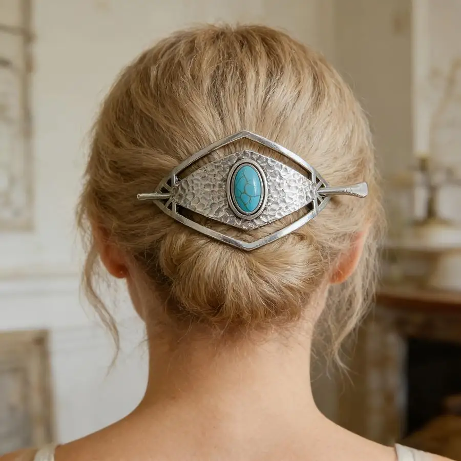1/5/10/20/50/100pcs Elegant Minimalist Polished Hollow Rhombus Turquoise-Inlaid Hairpin, Stylish Vintage Hair Accessory for Wome