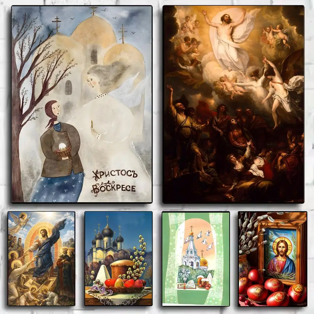 Holiday O-Orthodox Easter Poster Framed Canvas Wall Art Print for Office Dining Room Bathroom Wall Decor