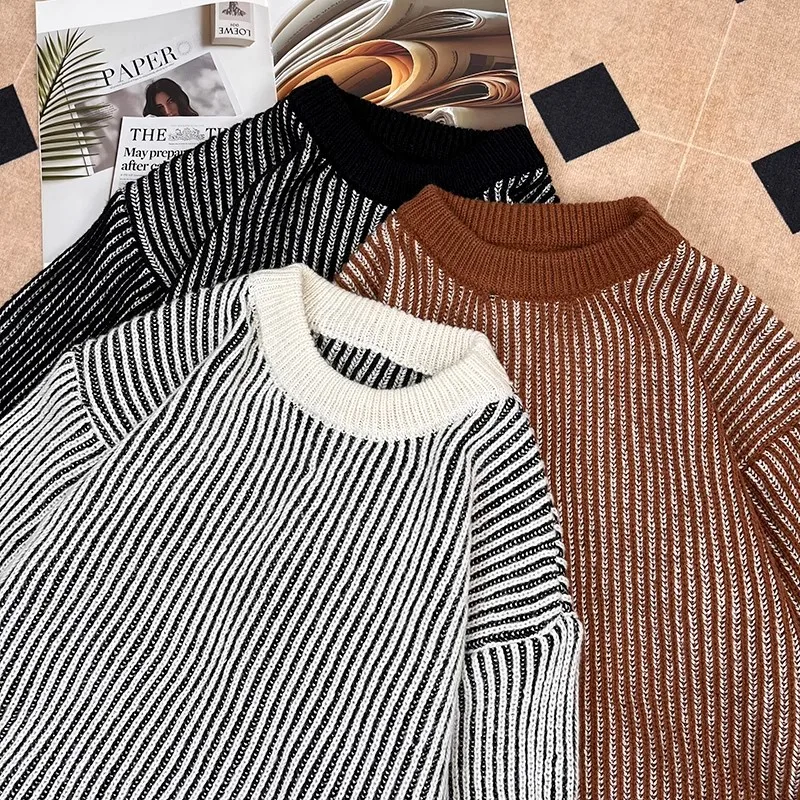 الخريف الشتاء الرجال Thiened لينة الجولة Ne تريكو فضفاضة تناسب اليابانية Sle سويتر مقلم العصرية الرجعية ملابس خارجية معطف