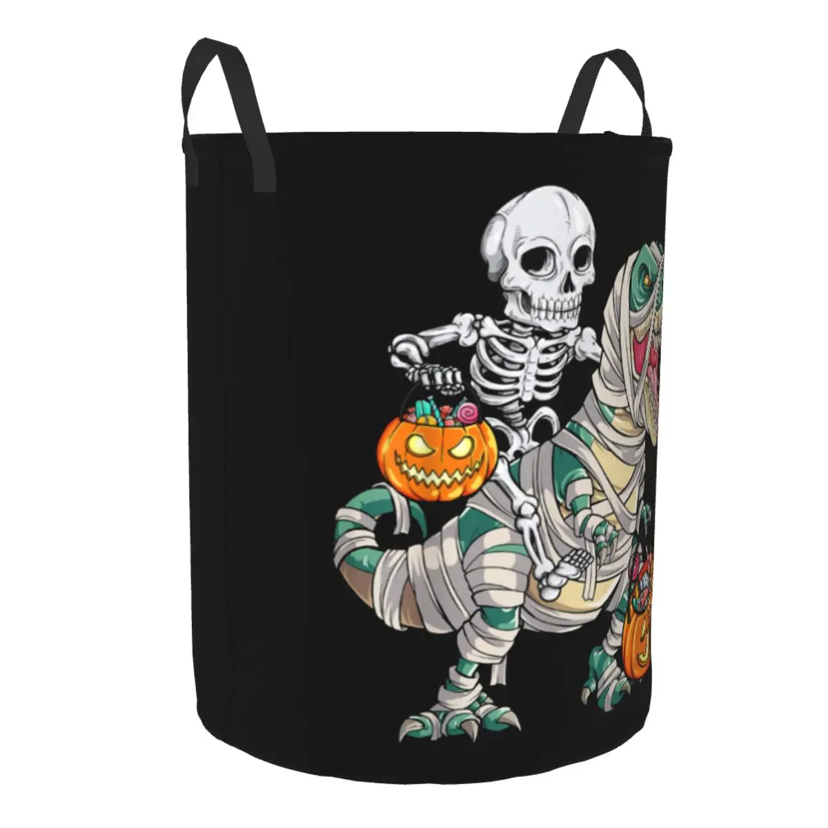 Custom Skeleton Mummy Dinosaur T Rex Pumpkin Laundry Basket Foldable Halloween Clothes Toy Hamper Storage Bin for Kids Nursery