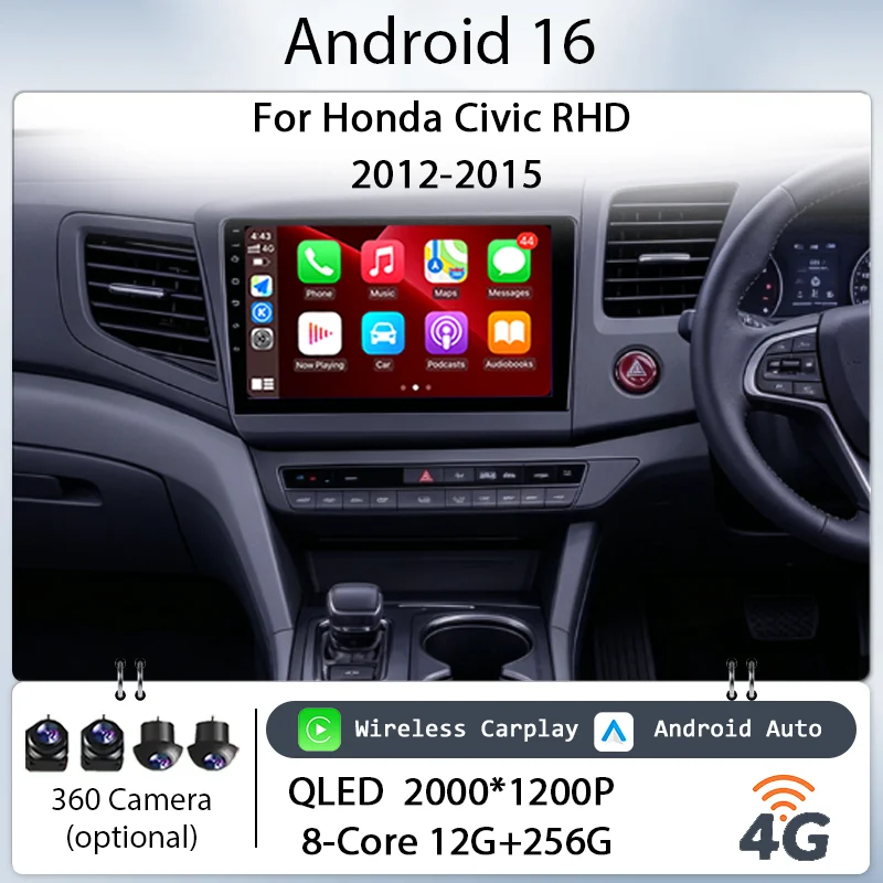 

Android 16 IPS HD Touch Screen for Honda Civic RHD 2012-2015 9" Wireless CarPlay GPS Navi BT WiFi DSP Multimedia Kit Audio Unit
