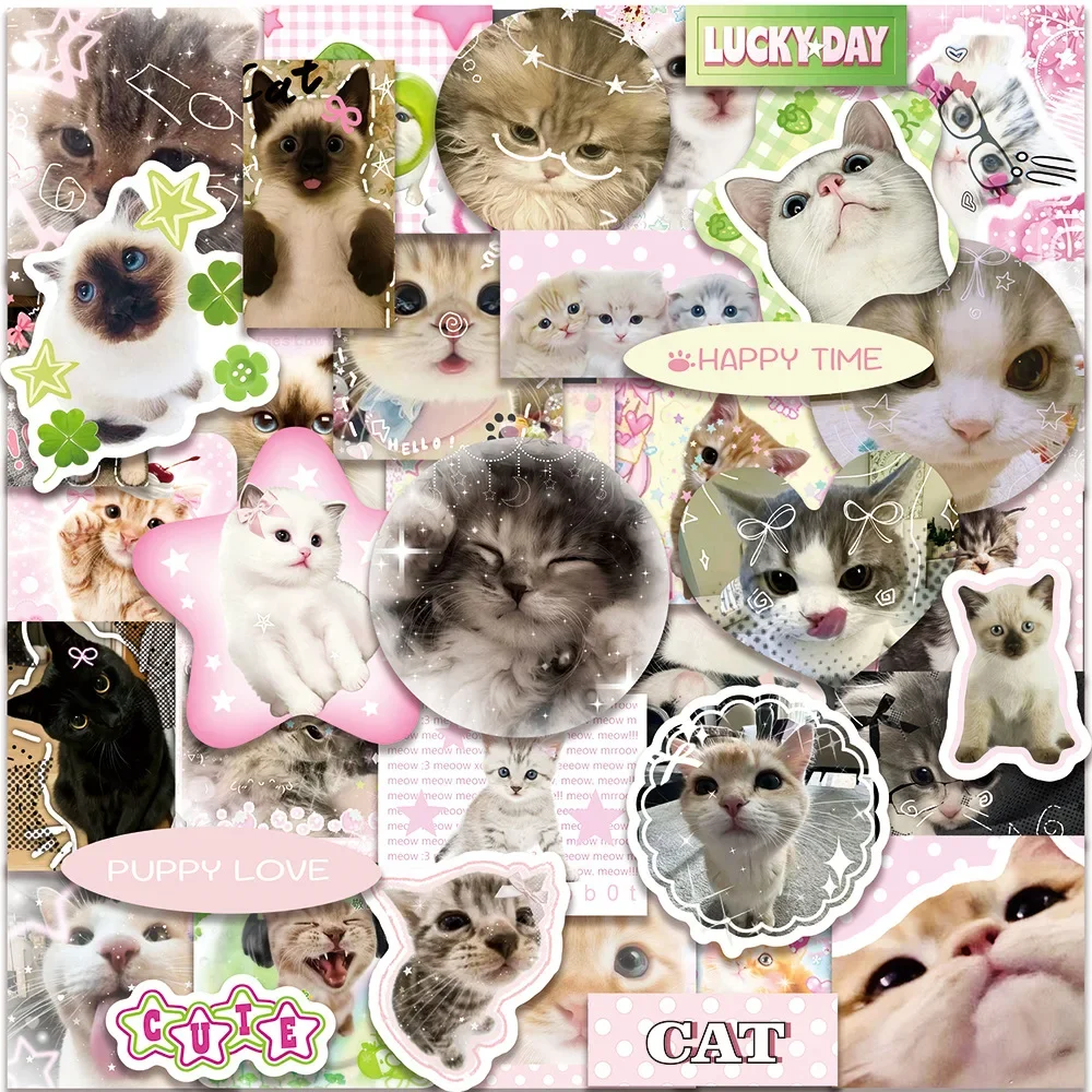 50PCS Retro Style Cats Graffiti Stickers Cute Cat Cartoon Decal DIY Luggage Phone Guitar Scrapbook Waterproof Sticker Kid Toy