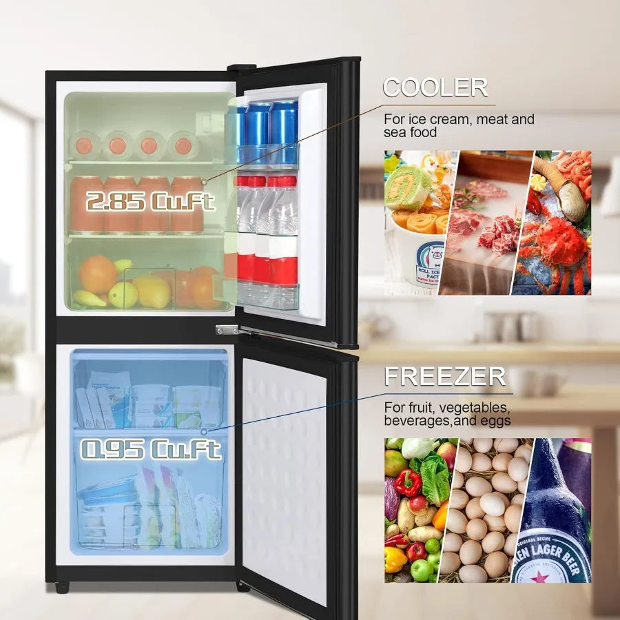 Compact 4.0 Cu. Ft. 2-Door Mini Fridge with Bottom Freezer for Dorm Apartment Office or Kitchen Features 7-Level Thermostat Con