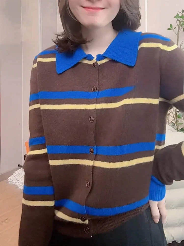 

Korean Sle Vintage Color Blo Knitted Cardigan Women's Loose Fit Long Sve Warmth Emitting Autumn Winter New Arrival