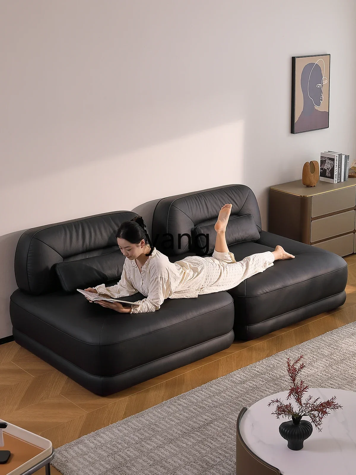

LH movable free combination module sofa square tofu block living room small apartment leather sofa