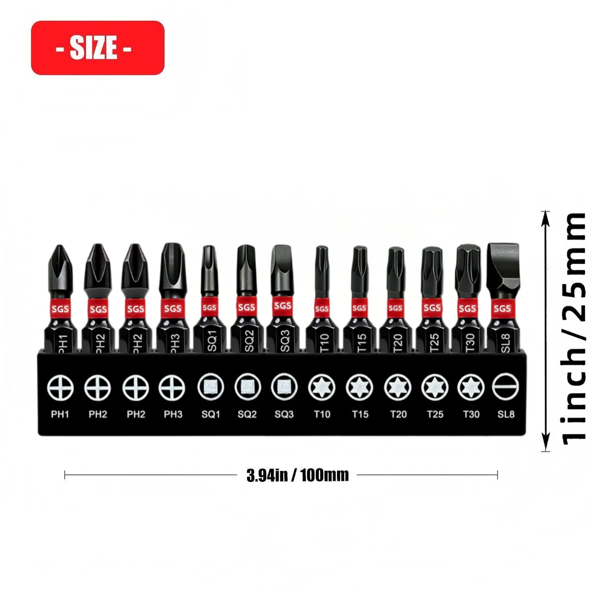 13-Piece 25mm Multifunctional Magnetic Bit Set S2 Alloy Steel Cross / Flat / Square / Star-Shaped Electric Screwdriver Accessories