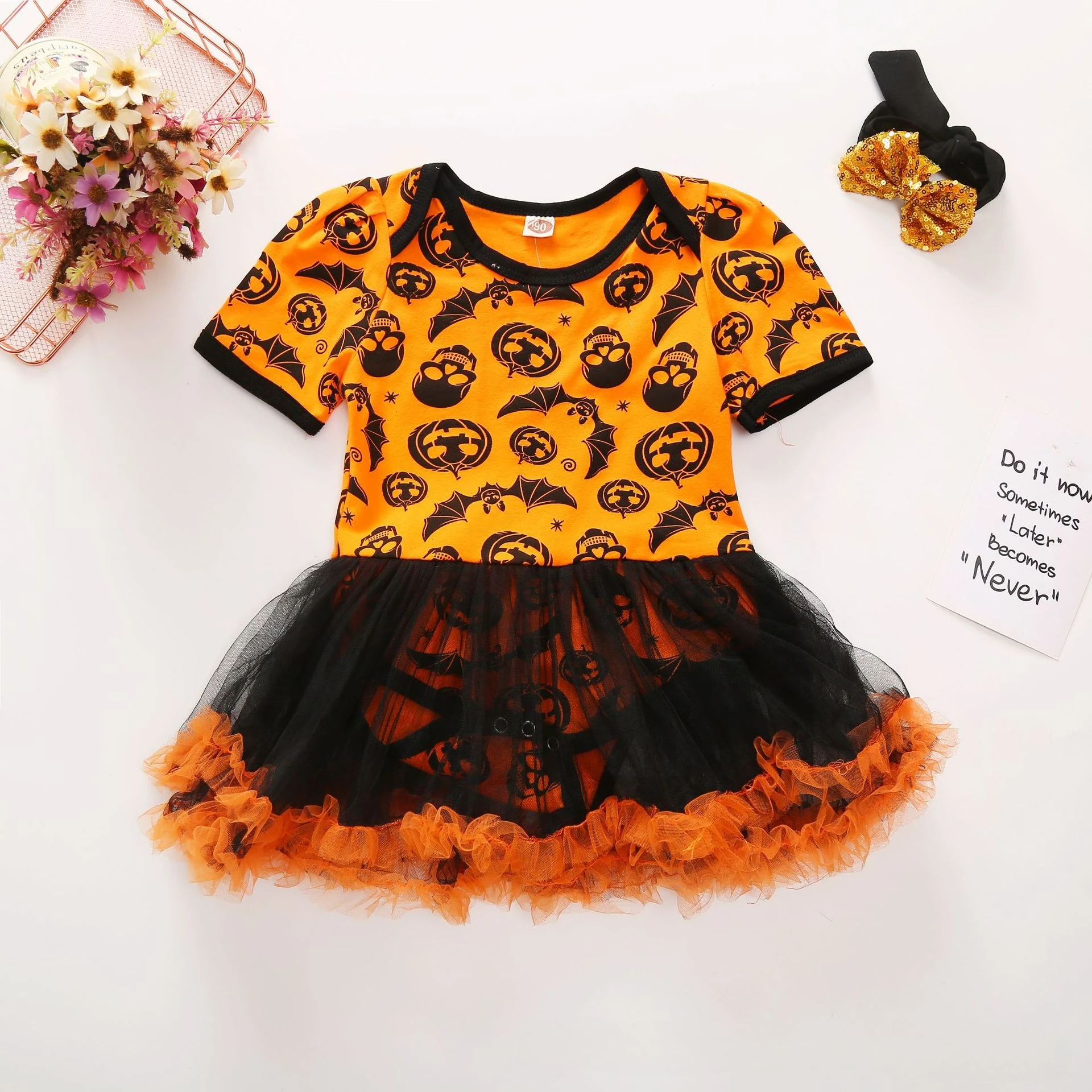 Somenie Kids Girls Orange Floral Print Mesh Dress Slim Fit Sheer Midi Dress Holiday Party Elegant Children Outfit