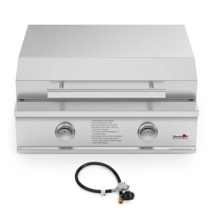 

28-Inch Premium Built-In Liquid Propane Griddle for Outdoor Kitchen Grill Durable Stainless Steel 2-Burner Flat Top Grill with