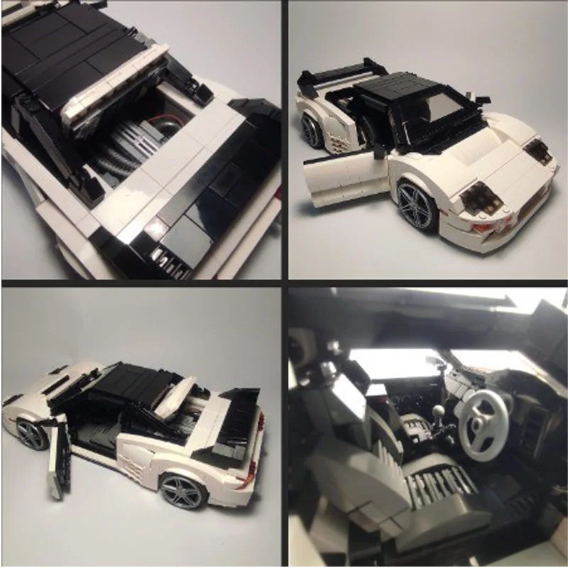 MOC-158120 New White Supercar Racing Building Block Model 1102 Parts Anniversary Boy Kids Birthday Building Blocks Toy Gift