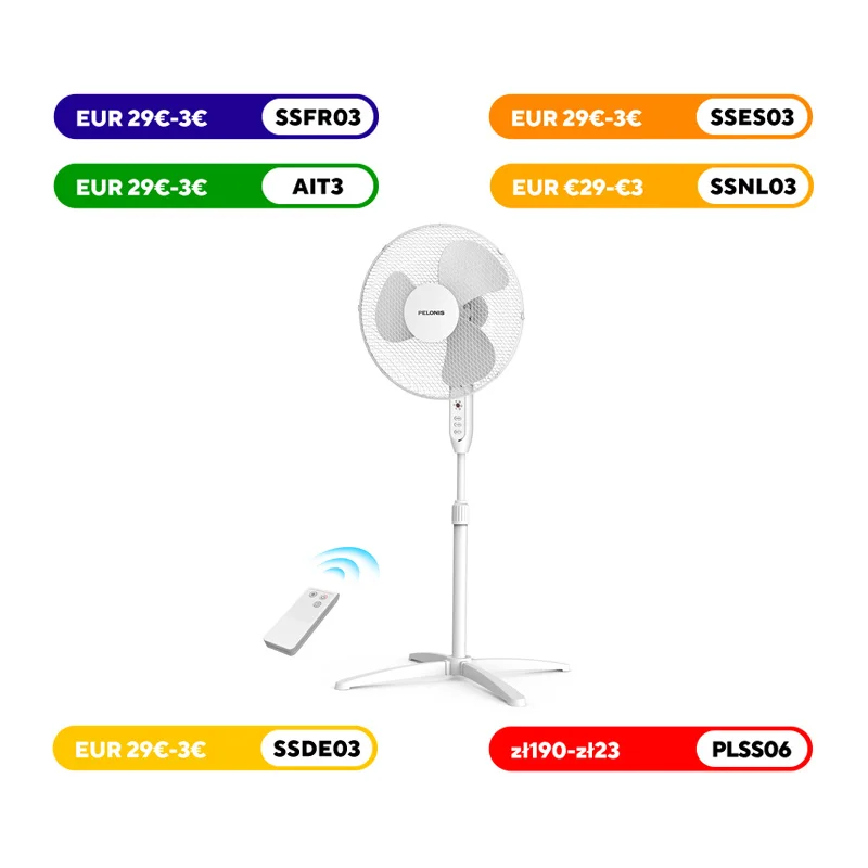 Midea Pelonis Ventilator, Standventilator, 16-Zoll-Lüfter, leise mit Fernbedienung,