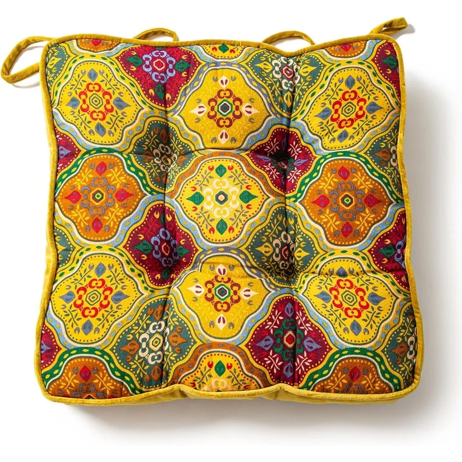

Boho Velvet Chair Seat Cushions for Kitchen Dining Room Chairs Printed Chair Pad with Ties Soft and Comfortable Square Chair Cu