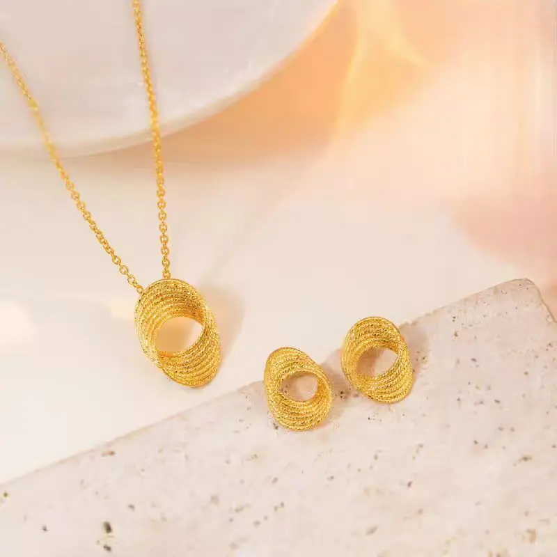 

Classic 14kt Gold Color M Ö Bius Necklace Earring Set for Women Bride Birthday Wedding Engagement Party Fine Jewelry Sets Gifts