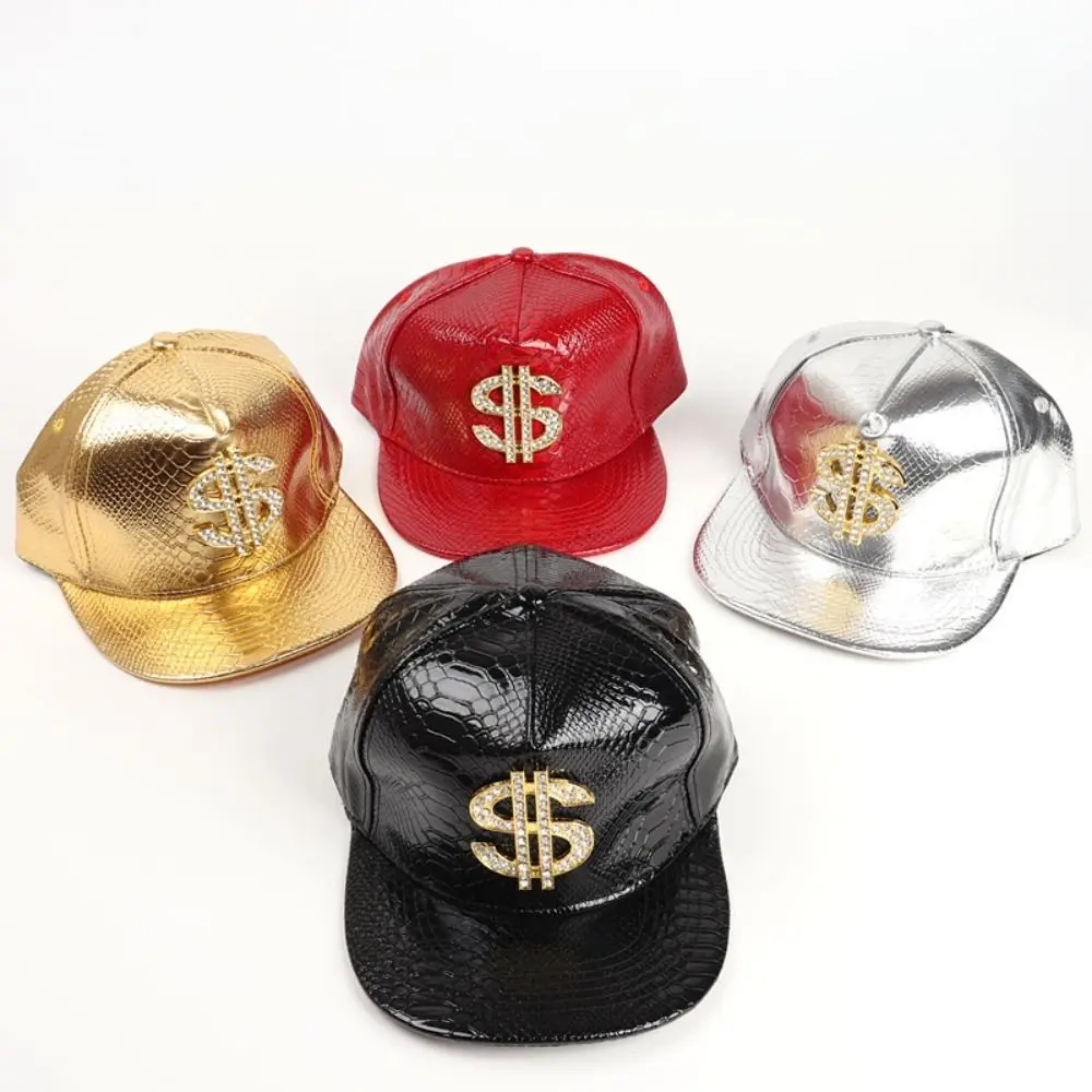 Unisex Dollar Style Baseball Caps Adjustable Flat Brim Hip-hop Hats Fashion PU Leather Snapback Hats Street Dance