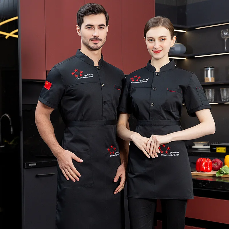 Uniform Short Sleeve Summer Workwear Western Cake Baking Hotel Kitchen Cafeteria Restaurant Chef Overalls