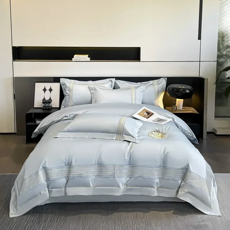 Svetanya 100s Egyptian Cotton Embroidery Bedding Set King Queen RU Bed Linens Sheet Pillowcase Duvet Cover