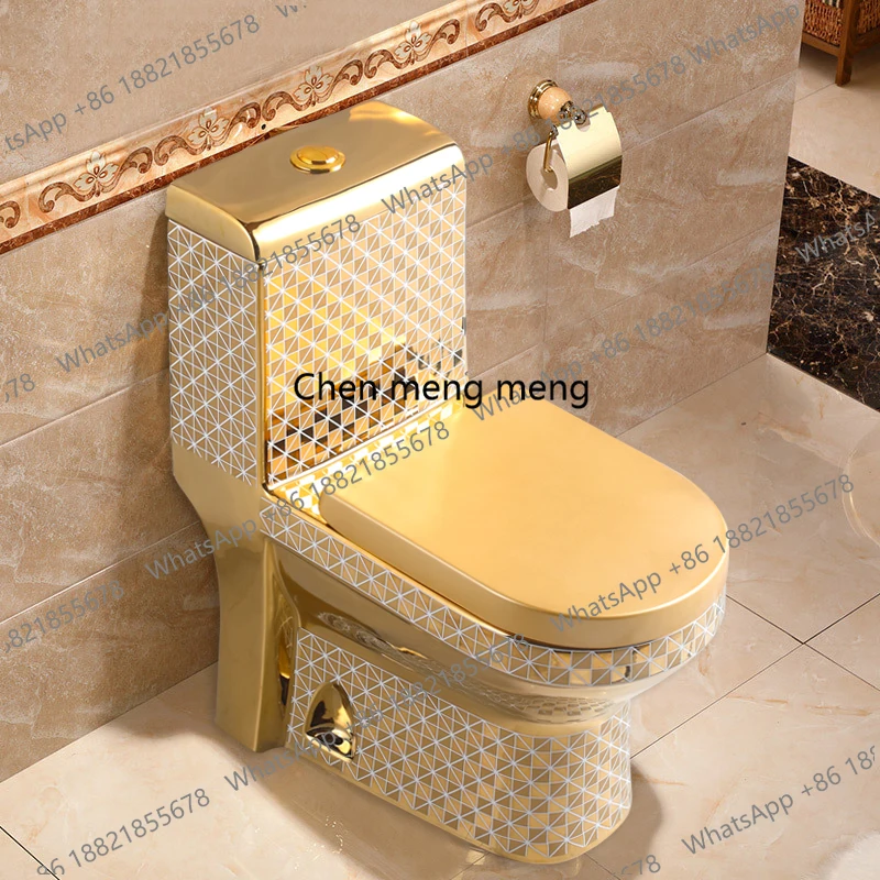 Golden Toilet,Modern One-Piece Ceramic Toilet Bowl With S-Trap Drainage Dual-Flush Floor Mounted White Gold Color