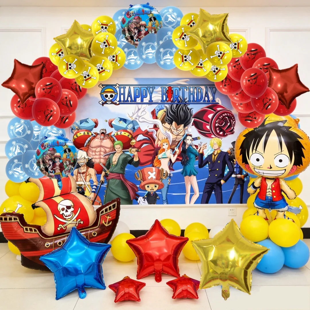 ONE PIECE Themen-Geburtstagsparty-Dekoration Luffy Bunte Latex-Aluminiumfolienballons Geburtstagsparty-Requisiten Deko Jungen Überraschungsgeschenk
