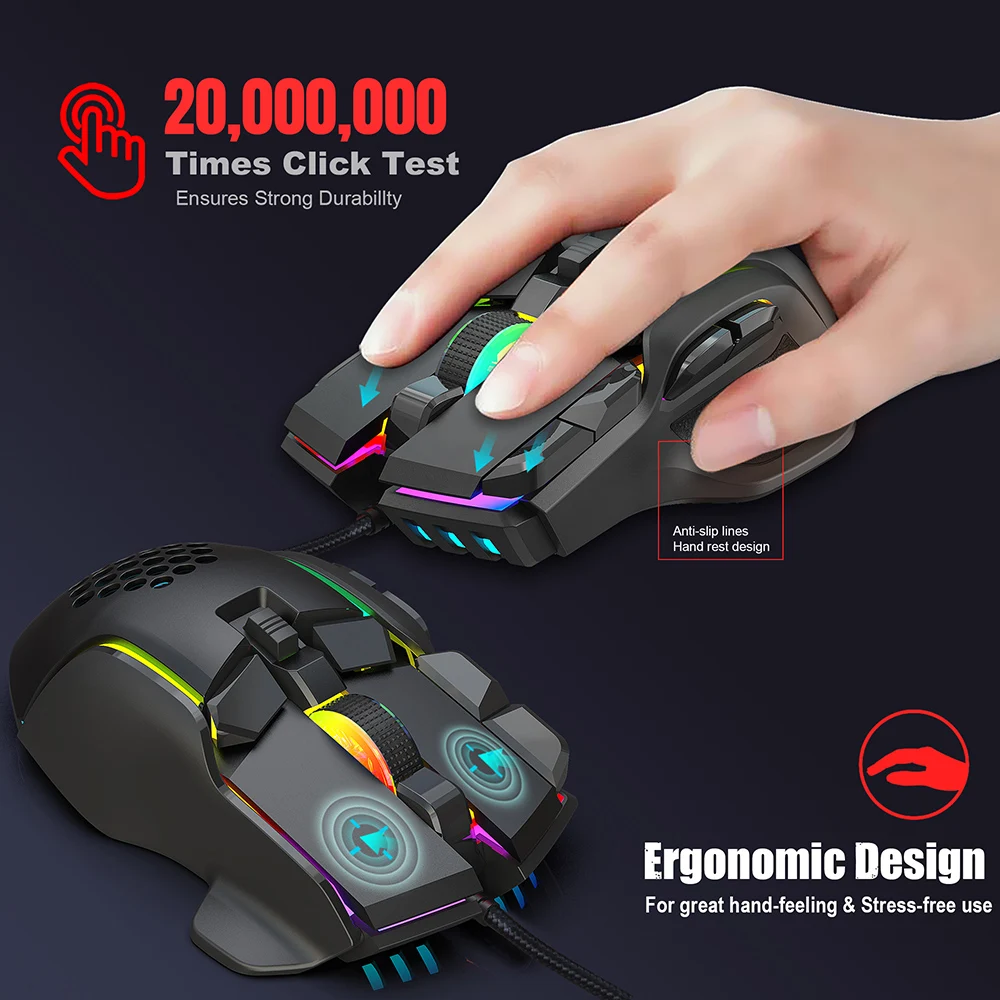 New USB Gaming Mouse Computer Mouse RGB Backlight Mause Gamer 10 Buttons Programming 7200dpi Ergonomic Gaming Mouse For Computer