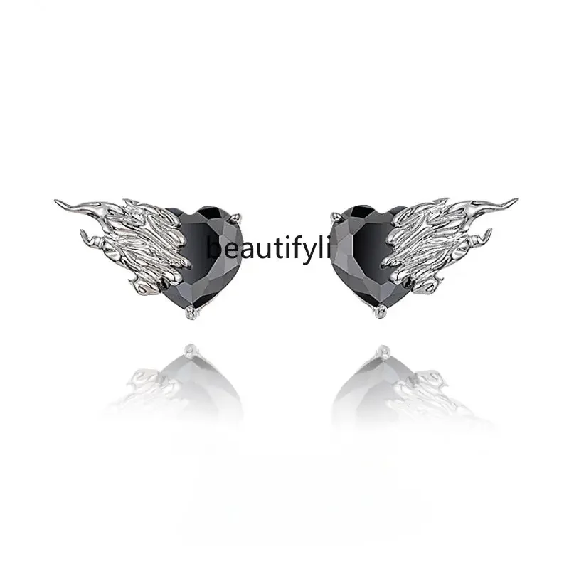 

zq Heart 925 Silver High-End Temperament Earrings European and American Silver Summer Earrings Female Ear Chain