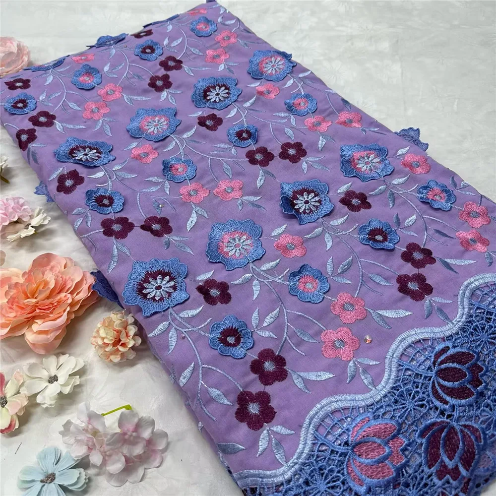 

5 Yards African Style 3D Flower Applique Swiss Voile Embroidered Water Soluble 100% Cotton Lace Fabric for Wedding Dress 16A106