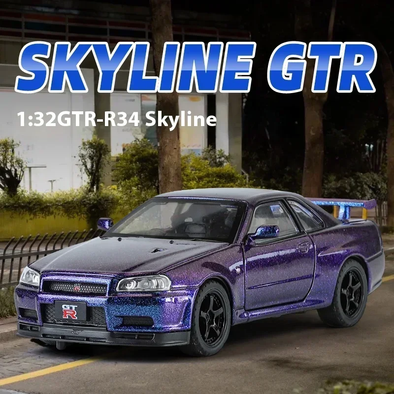 1:32 Nissan GTR R34 Skyline Supercar Alloy Metal Diecast Car Model Toy Racing Car Simulation Sound Light Childrens Gift