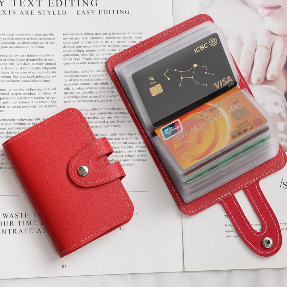 24 Slots Bits Card Holder Bag Simple Solid Color Pocket Case Women Men Credit ID Card Organizer Leather Cardholder Wallet 2023