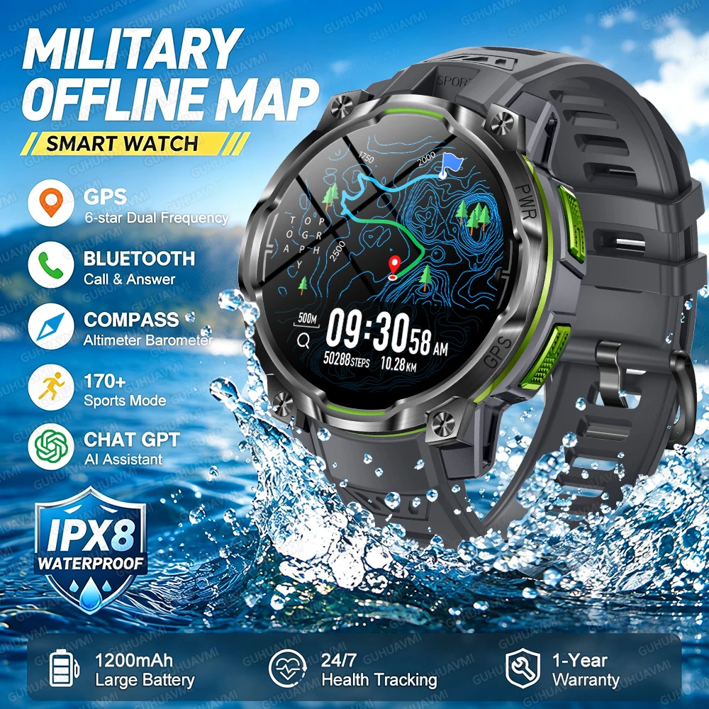 2026 GPS Offline Map Smart Watch, Advanced Navigation