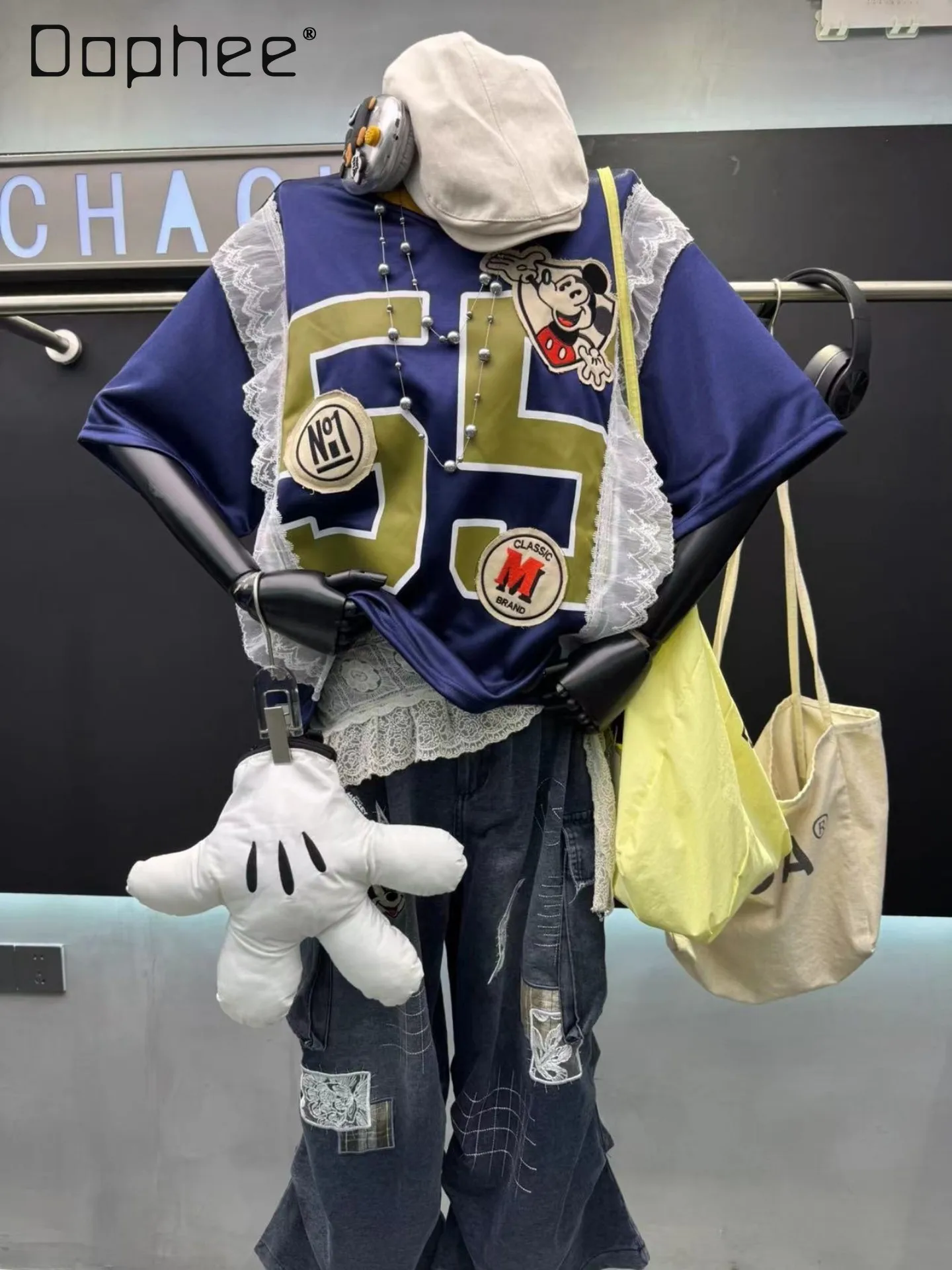 

American Retro Sports Short-sleeve T-shirt for Women 2026 Summer Loose Fit Breathable Jersey Cartoon Print Fashionable Top