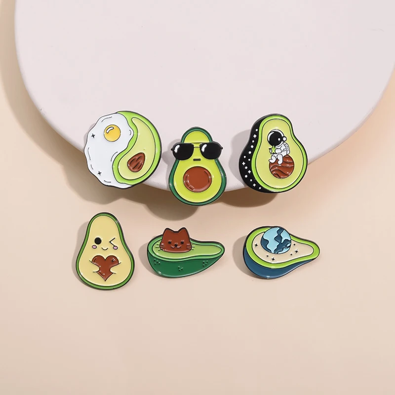 Fun Astronaut Avocado Enamel Pins Creative Kawaii Kitten Brooches Lapel Badge Backpack Clothes Jewelry Wholesale Gift For Friend