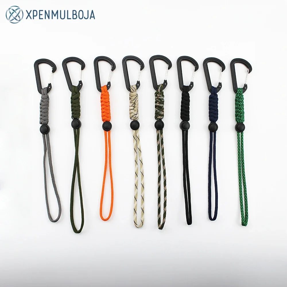 Outdoor Buckle with Rope Paracord Keychain Braided Camouflage Nylon Lanyard Metal Buckle High Strength Parachute Cord Carabiner