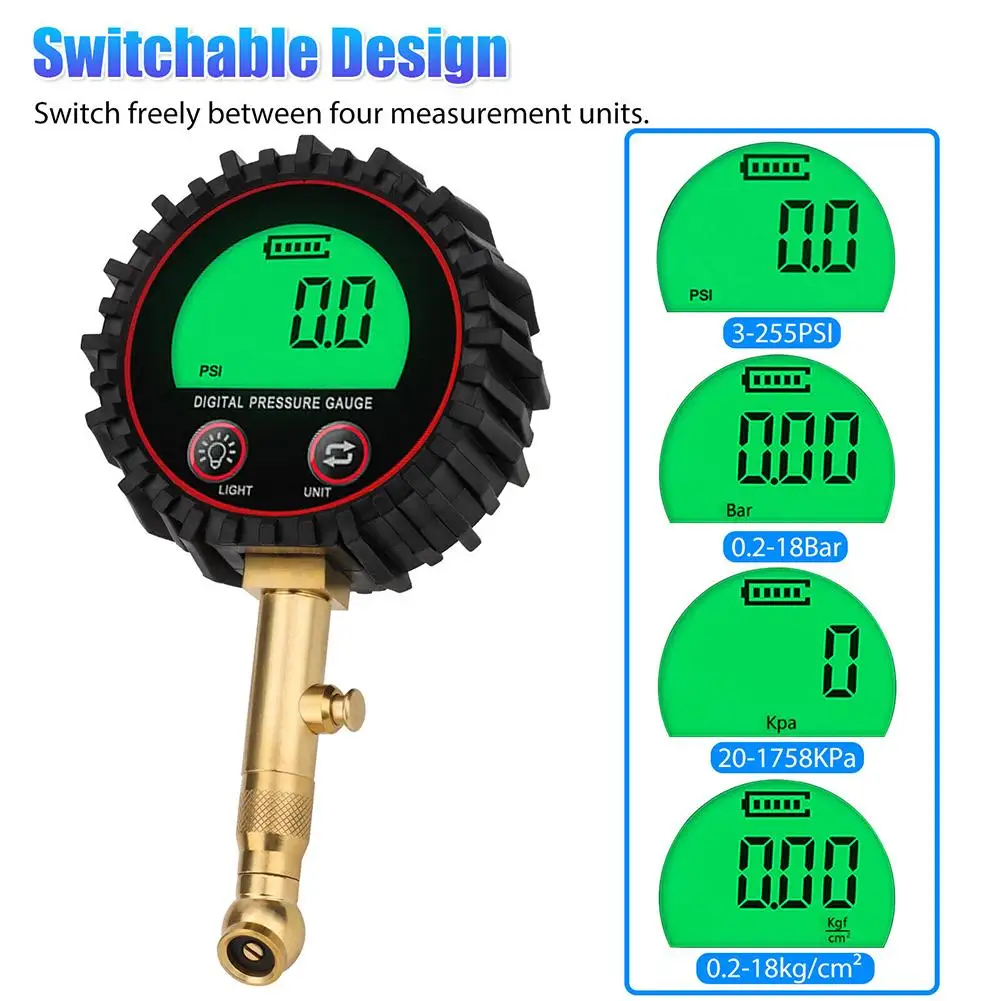 Jauge de pression d'air numérique pour voiture, rétroéclairage rapide, écran LCD, outil d'inspection de pression d'air, camions et vélos, 3-255PSI