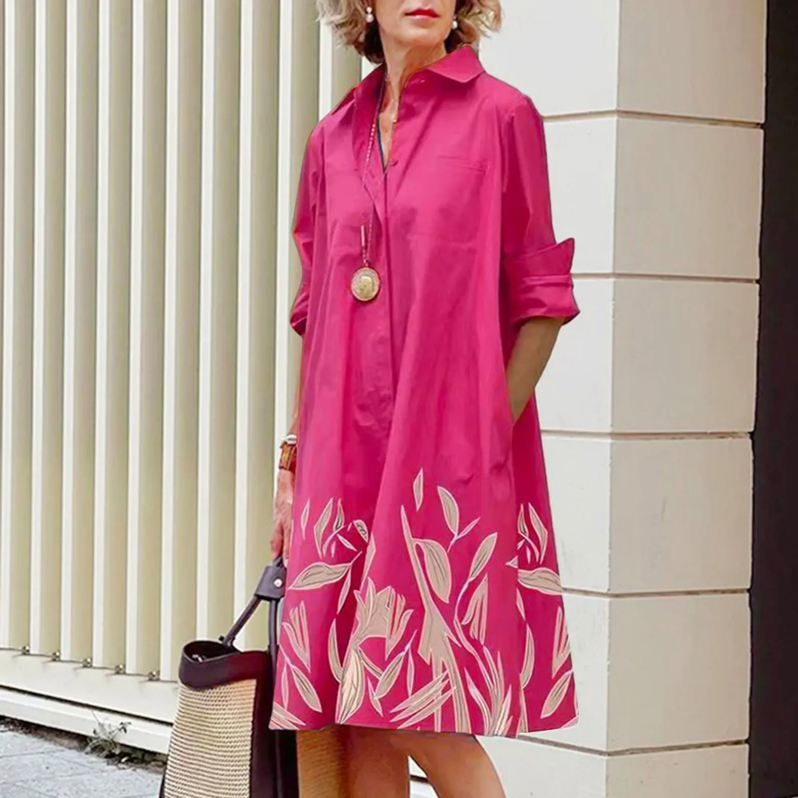 

Blouses Women Summer 2023 Trend Solid Polka Dot Printing Sexy Shirt Summer Dress Loose Fashion Casual Turn-Down Collar Pocket