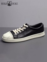 High Street Men Genuine Leather Shoes Lace Up Breathable Walking Shoes Vintage Flat Shoes Fashion Versatile Casual Sneakers Male