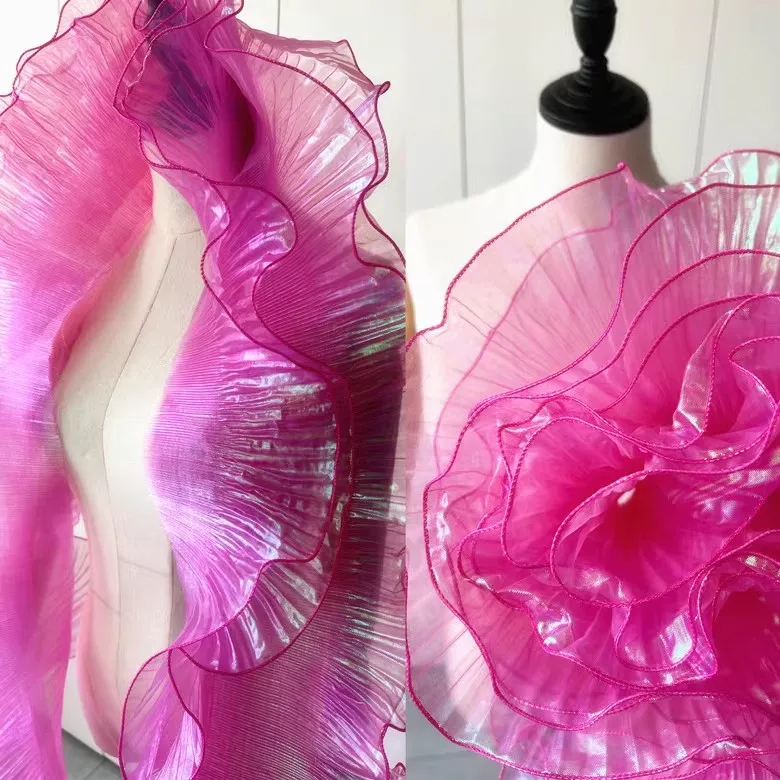 Sirène tridimensionnelle plissée plis grande dentelle symphonie laser dégradé couleur vague de mariage dentelle tissu décoratif
