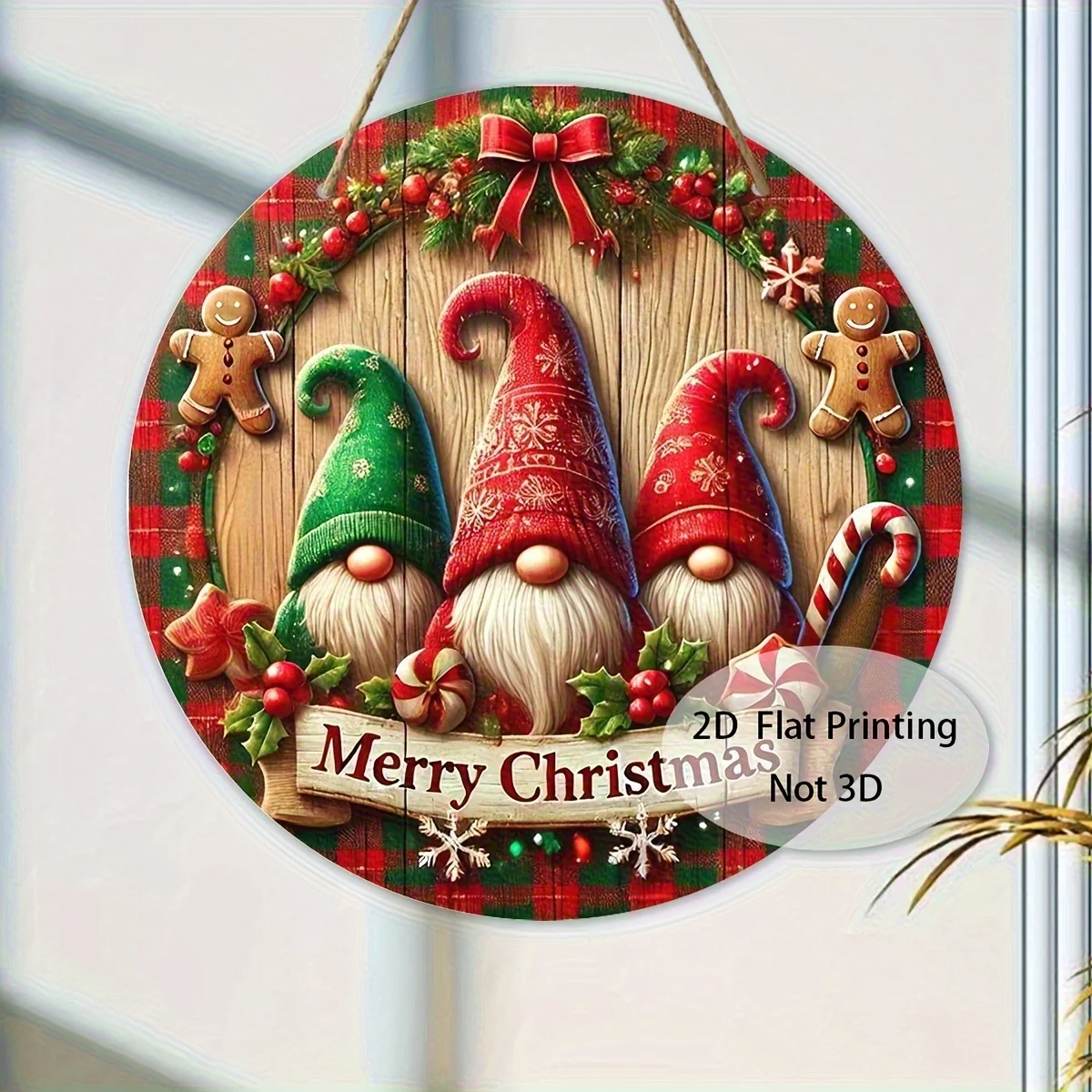 2D Flat, 2D Flat - 2D flat printing, a wooden wreath sign with Christmas gingerbread for Man wall art decoration, winter holiday