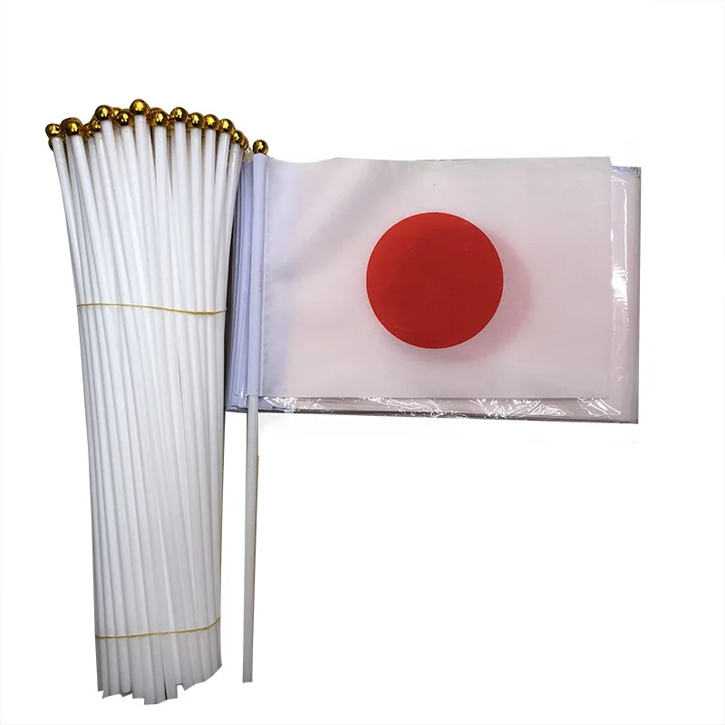 Z-ONE FLAG  Japanese Flag 21*14cm hand waving flags Japan National Flag Polyester Flag With Plastic 30cm Flagpoles Decor