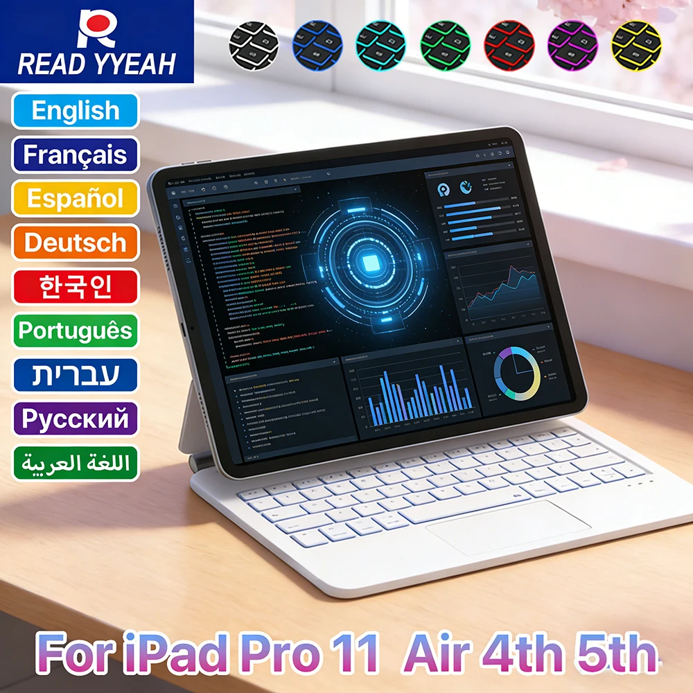 

2026 Magic Bluetooth Keyboard with Touch Panel for iPad 11th 10th Magnetic Case for iPad Pro Air 12.9in Smart Book Cover