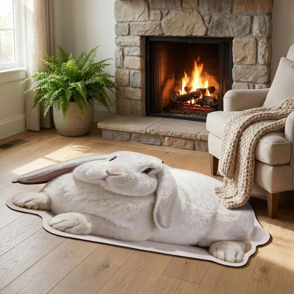 Cute 2D Rabbit-Shaped Area Rug Anti-fouling Easy To Clean Home Decor Carpet Non-Slip Cartoon Carpet Living Rooms