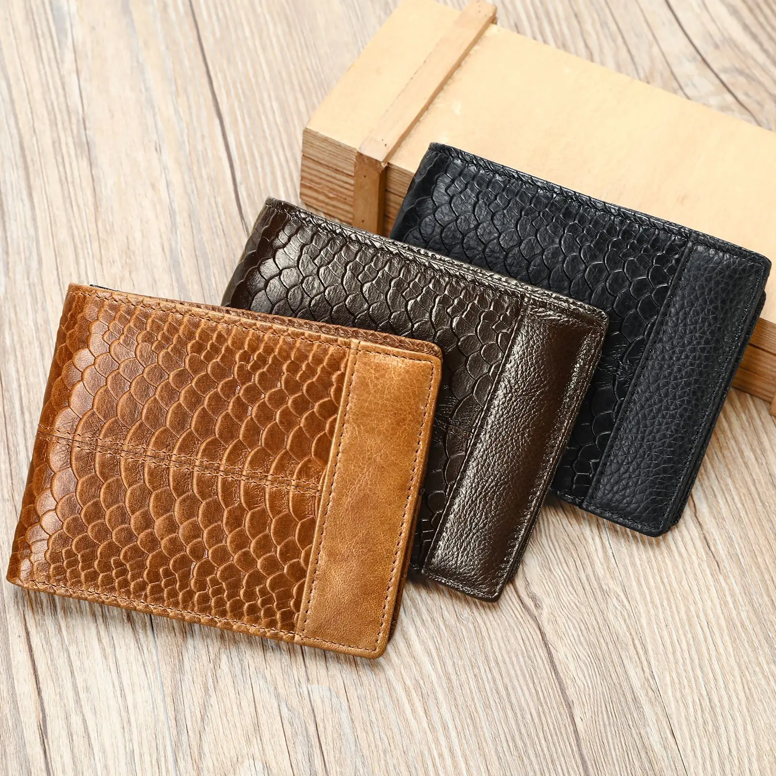 New Fashion Business Men's Crocodile Pattern Wallets Cow Genuine Leather Short Organizer Wallet Brand Luxury Card Holder Purse - view 6
