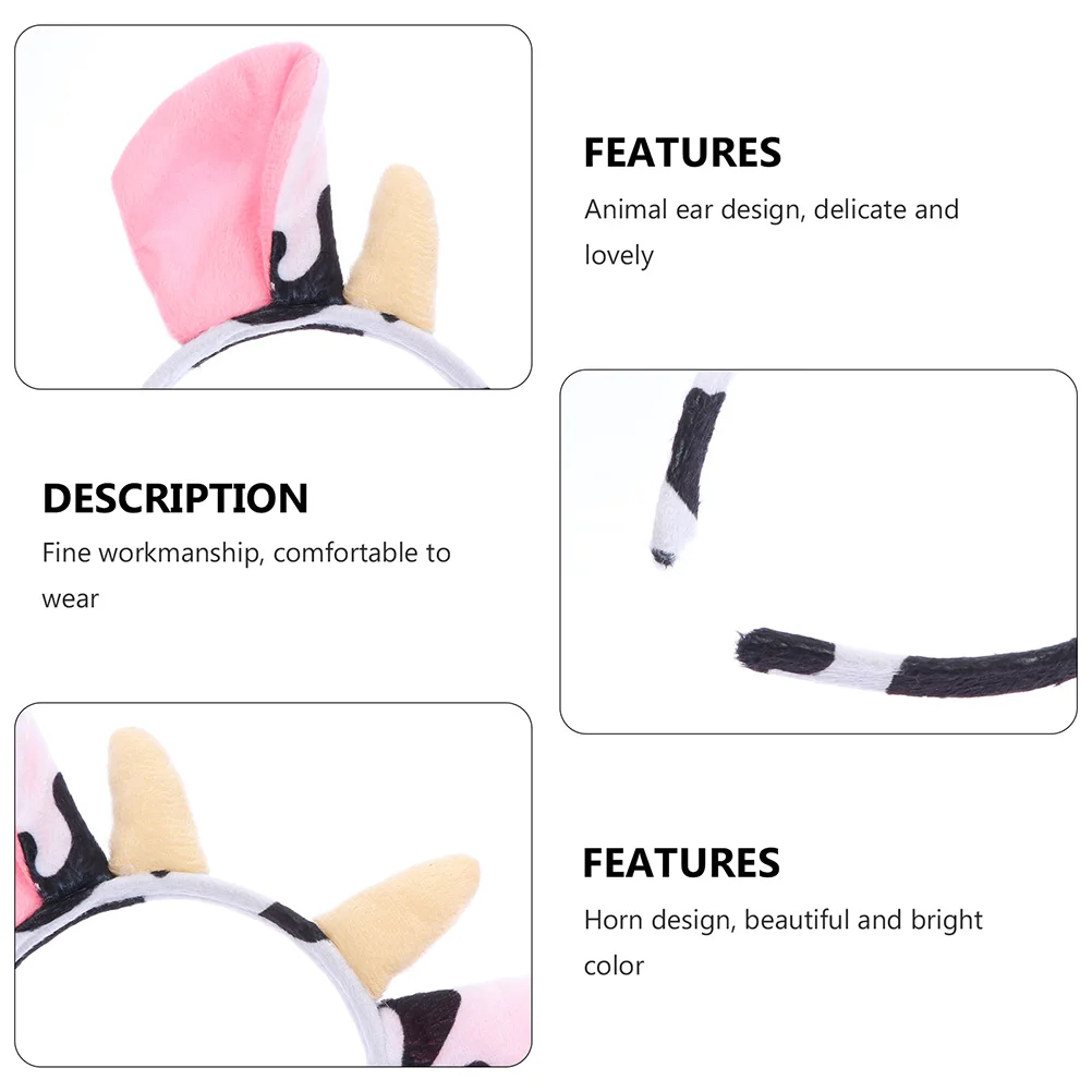 Decoración para el cabello para niños, diadema de animales con cabeza de vaca, decoraciones para el baño, oreja de dibujos animados encantadora, rosa para niños