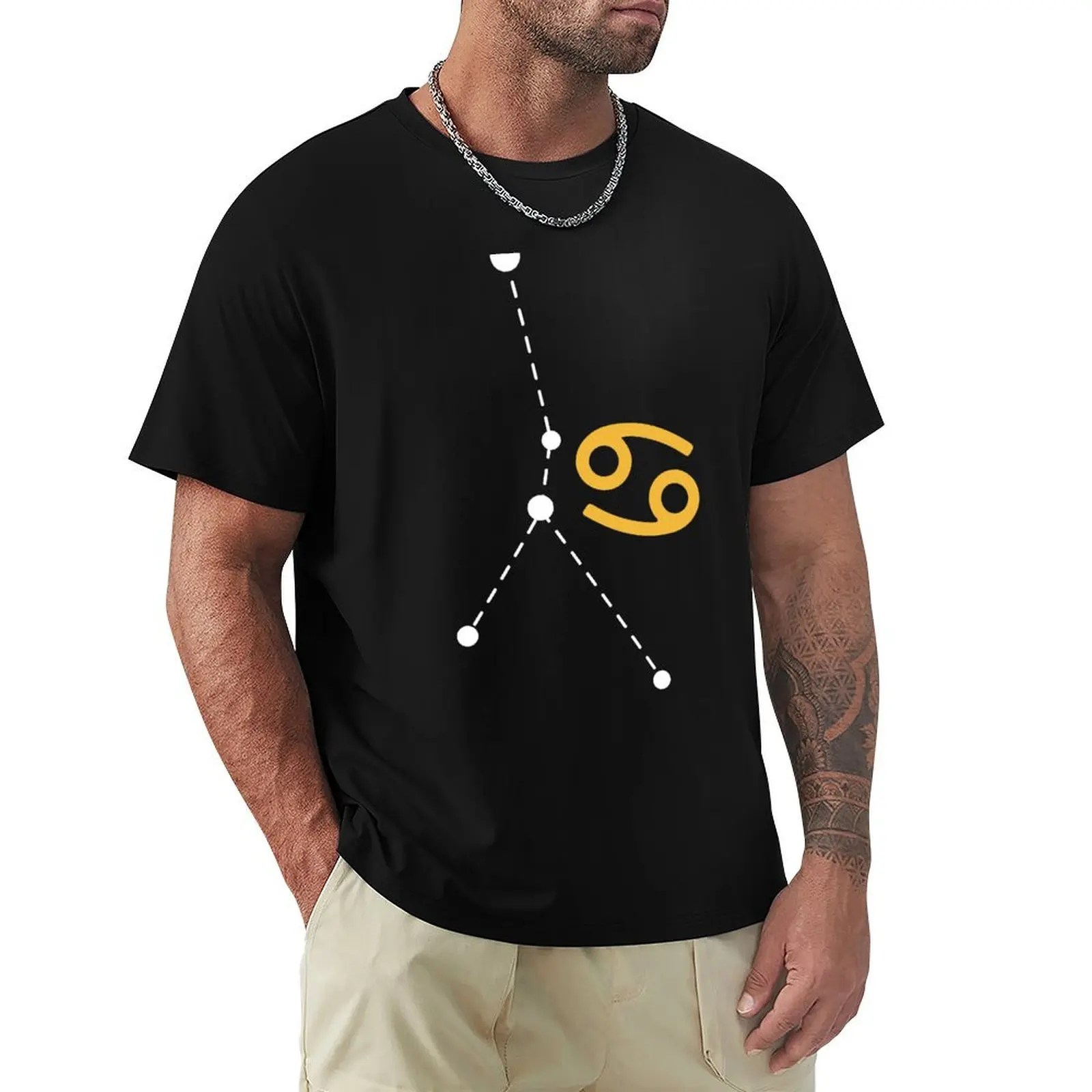 Cancer Zodiac Sign with Constellation (White) T-Shirt Work Outdoor T-Shirt for Men